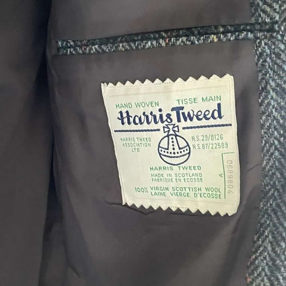 HARRIS TWEED Vintage Hand Woven Wool Blazer Navy Blue 40S - Picture 11 of 14